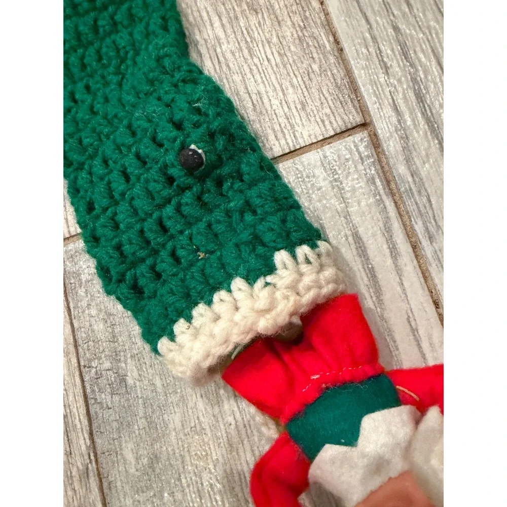 Vintage Pixie Santa Elf Knee Hugger Crochet Stocking Christmas Kitschy Rubber